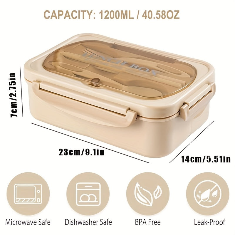 Leak-Proof Lunch Box, 40.58oz Adult Bento Container with Utensils, Microwave Safe, 3 Compartments, Green Meal Prep Container for School, Work & Outdoor Dining | Secure Locking Lid