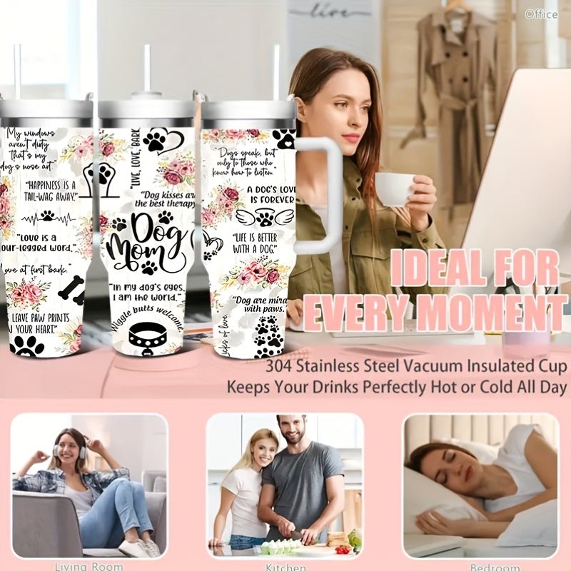 40oz Insulated Dog Mom Stainless Steel Water Bottle with Lid & Straw - "Love is a Dog" Design, 304 Stainless Steel, Perfect for Summer & Winter Outdoor Travel, Insulated Water Bottle - Buy That Thang