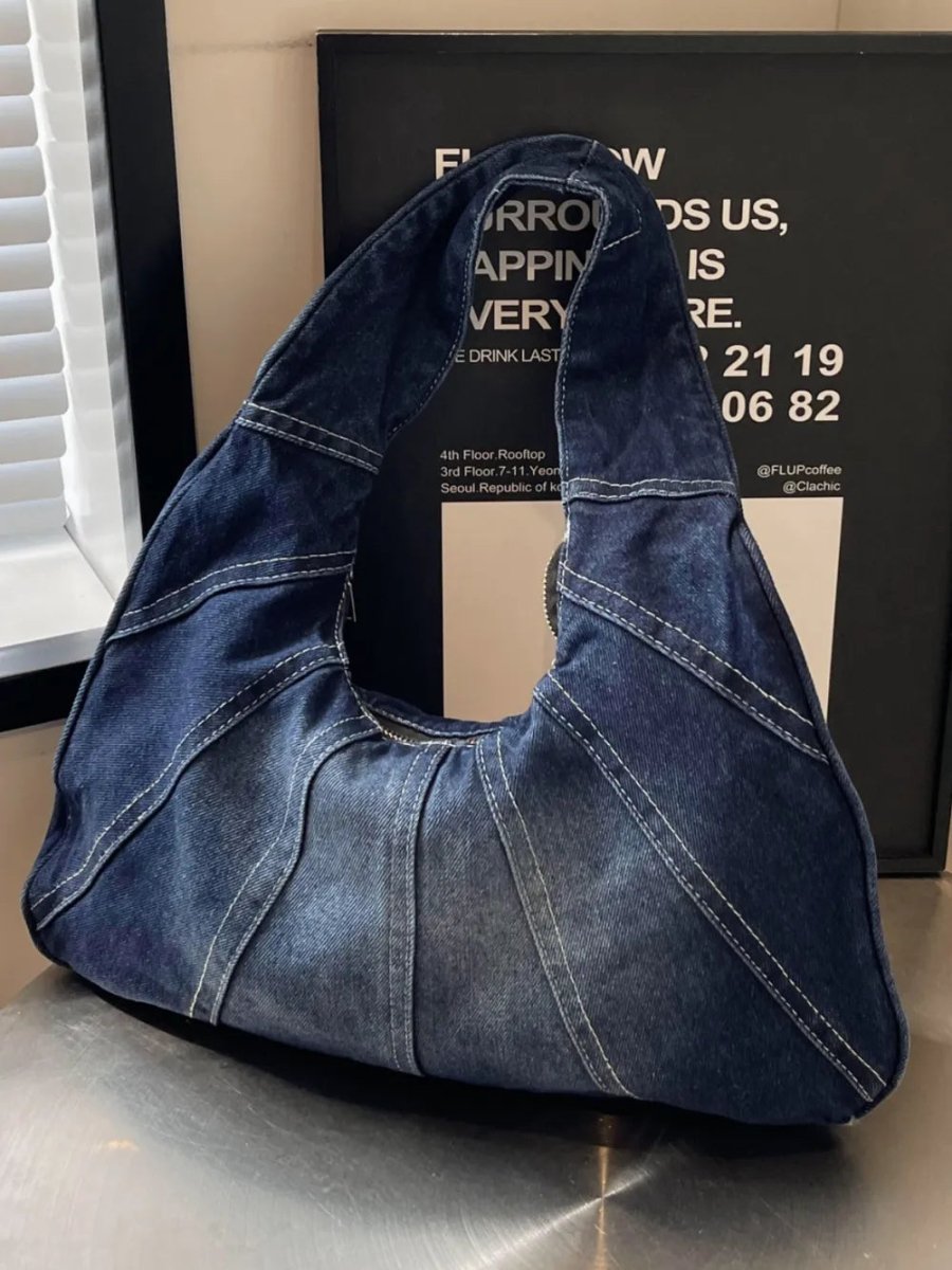 Crescent Shaped Denim Shoulder Bag - Buy That Thang