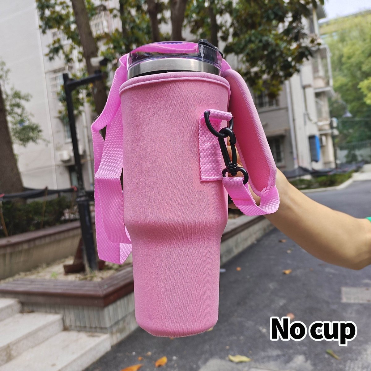 40oz Pink Insulated Travel Mug Holder with Adjustable Strap – Snug - Fit Design for Secure Carrying, Ideal for Gym, School, Dorm, and Camping, Mug Not Included, Gym Drinkware | Stylish Cup Holder | Secure Carry Strap - Buy That Thang
