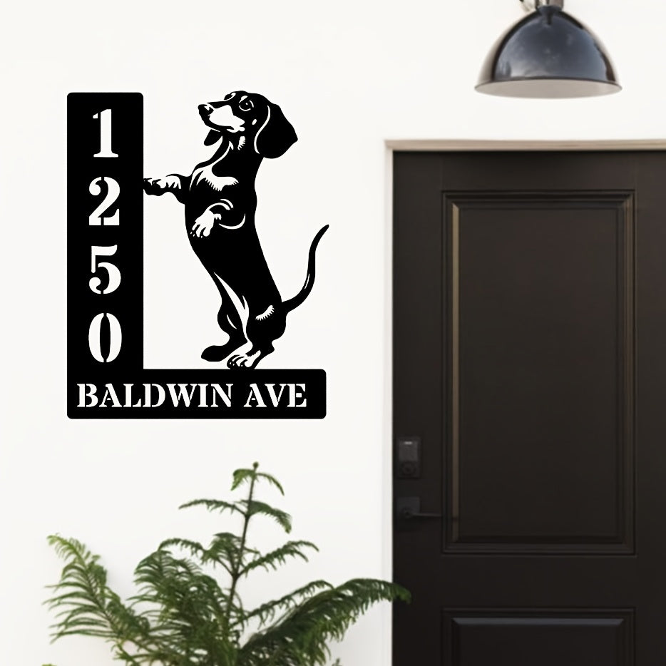 [Personalized Metal Sign] Cute Metal Dachshund Door Number Sign | Personalized Pet Address Plaque, Outdoor Animal Address Marker Decoration