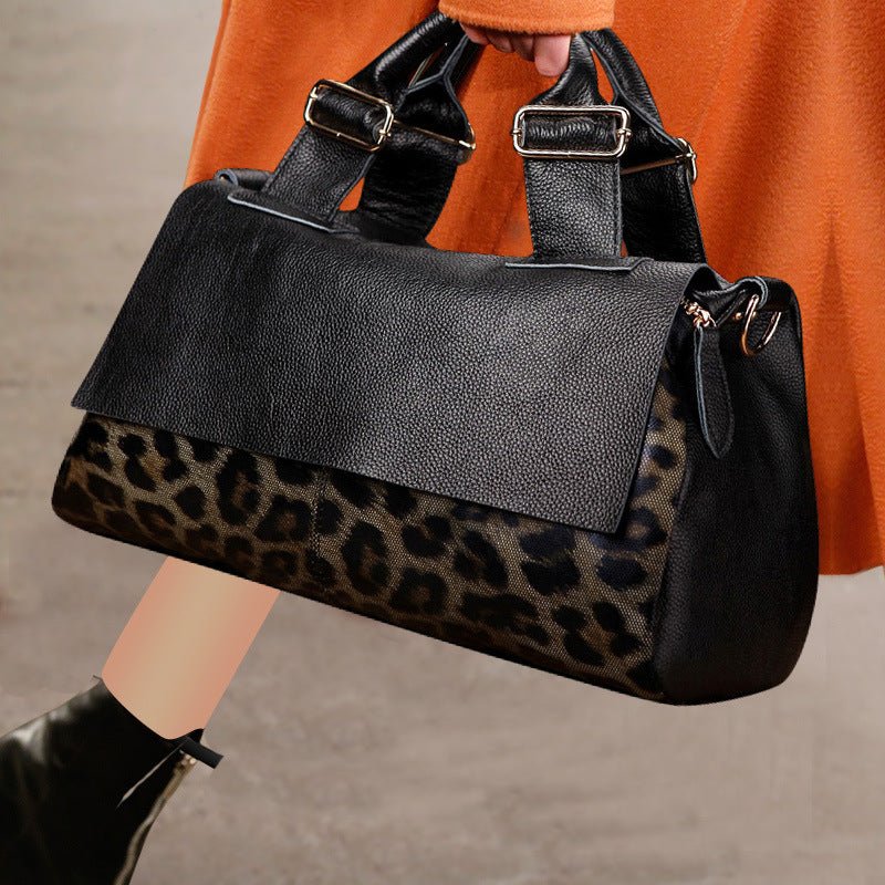 Chic Genuine Leather Large Capacity Handbag Women's Bag Fashion Leopard Print Tote Bag Soft Leather Lady Bag - Buy That Thang