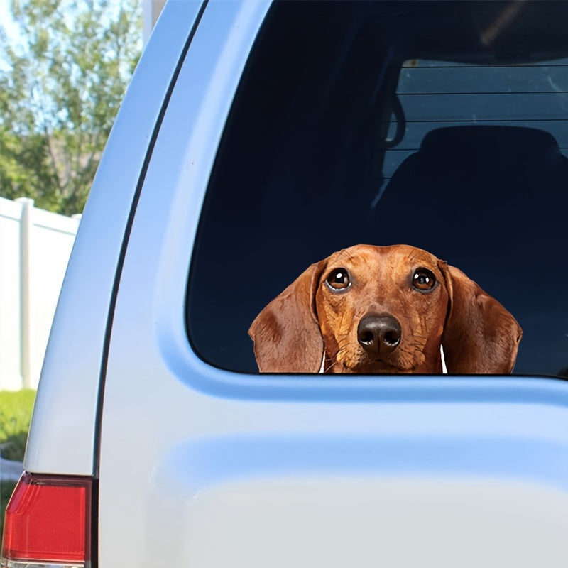 Peeking Dachshund Car Decal Sticker, Realistic Red Dachshund Dog Waterproof Removable Funny Car Window Truck Sticker Vinyl Bumper Sticker Decal, Dog Lover Gift, Dog Gift, Pet Vinyl Stickers