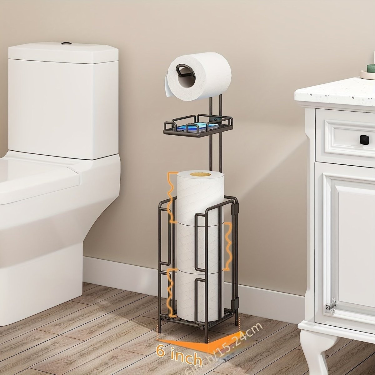 Freestanding Toilet Paper Holder, Metal Trim Freestanding Toilet Paper Roll Holder And Dispenser to Store 3 Extra Rolls Of Reserve Toilet Paper, Christmas - Buy That Thang