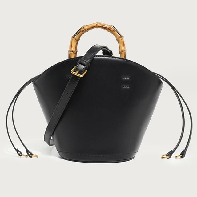 New design bucket bag fashion bamboo handle soft leather women bag single shoulder crossbody bag - Buy That Thang