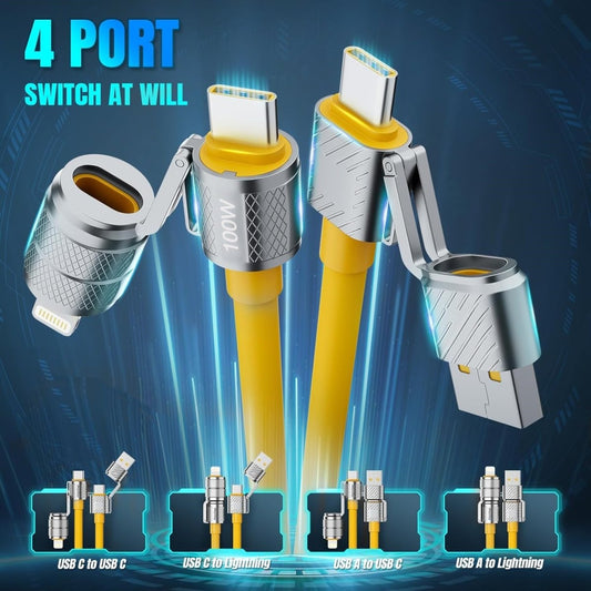 USB C to USB C, 100W 4in 1 Charging Cable, Chubby Type C/A to C/Lightning Cable for iPhone 16 15 14 13 12 11 8 7 Series/MacBook/iPad/Samsung/HUAWEI/Xiaomi, Multi Chargers for All Devices - Buy That Thang