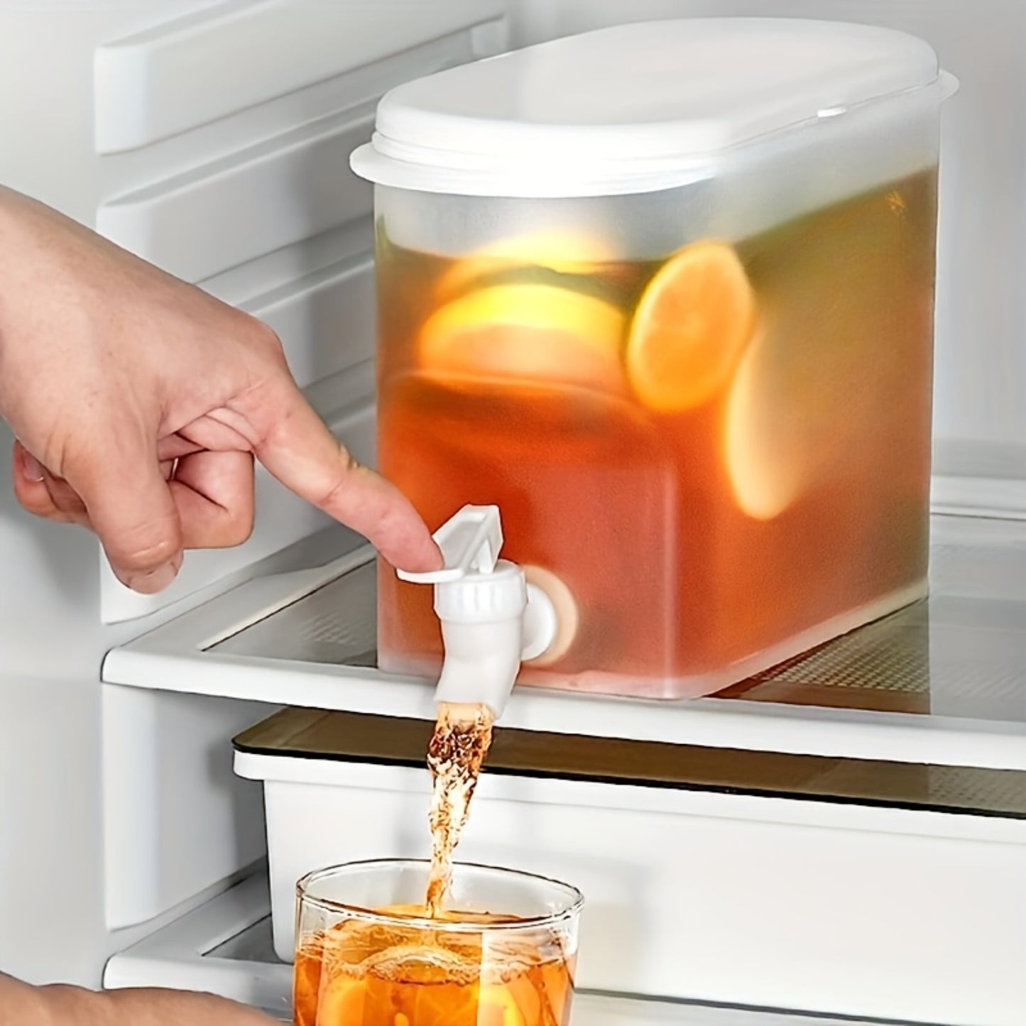 Large Capacity Plastic Kettle Dispenser | 1pc Beverage Dispenser with Tap, Cold Kettle with Faucet in Fridge, Fruit Tea Pot, Lemonade Bottle - Household Supplies