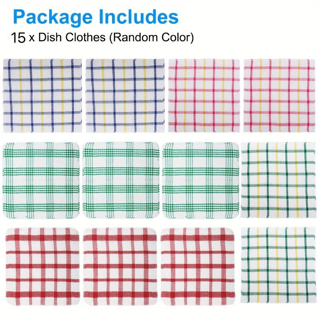 [Super Absorbent Dishcloths] 15pcs Super Absorbent Kitchen Dishcloths | Quick - Drying, Lint - Free, for Dishwashing, Countertops, Bathroom - Multi - Purpose Household Cleaning Towels (12/Box), Dish Drying, Checkered Pattern, Soft - Buy That Thang