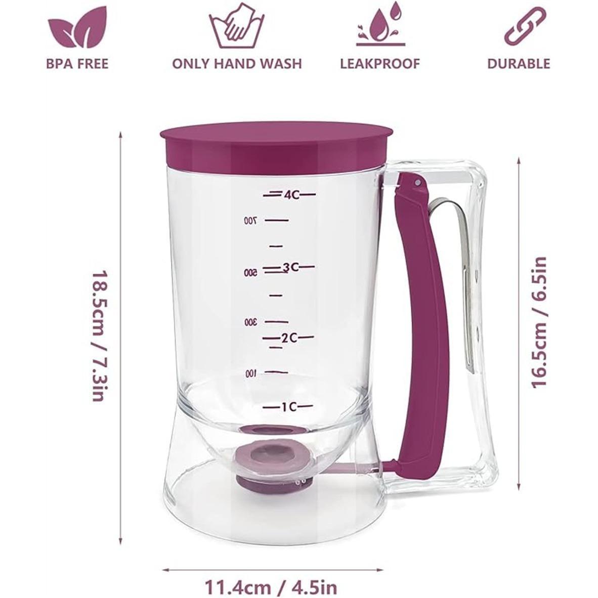 Batter Dispenser with Measuring Labels - Cake Pourer Handheld Dispenser for Cup Cakes, Essential Kitchen Tools - Make Perfect Pancakes, Cupcakes, Waffles, Muffin Mixes, Cakes and Crepes
