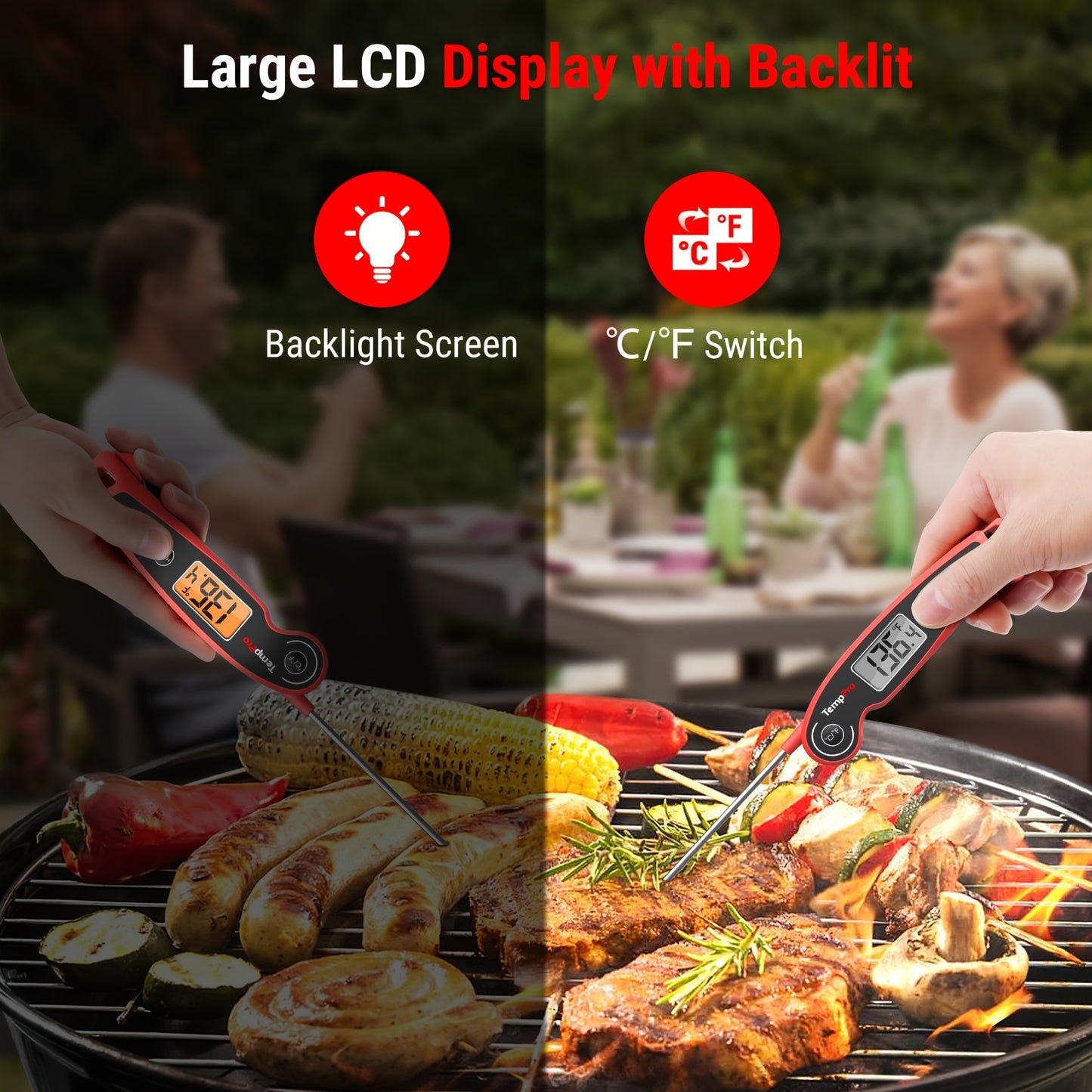 Digital Meat Thermometer For Cooking, Food Thermometer For Kitchen BBQ Oil Grill Smoker Candy Thermometer