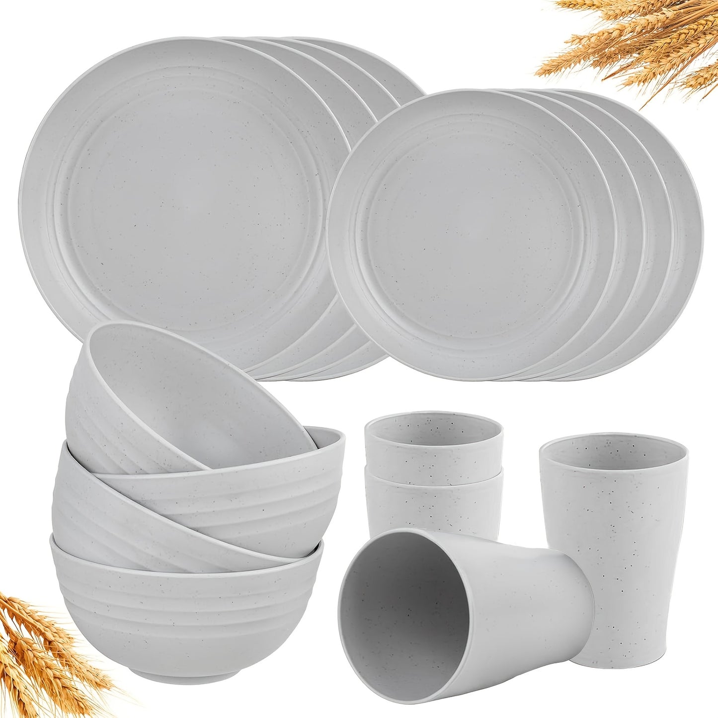 [Unbreakable Dinnerware Set] 32/17/16pcs Wheat Straw Dinnerware Set | Service For 8/4, Large Size Modern Dish Set-Plate/Dessert Plate/Bowl/Cup, Lightweight Tableware, Perfect For Camping, Gifts For Christmas/Halloween, Local