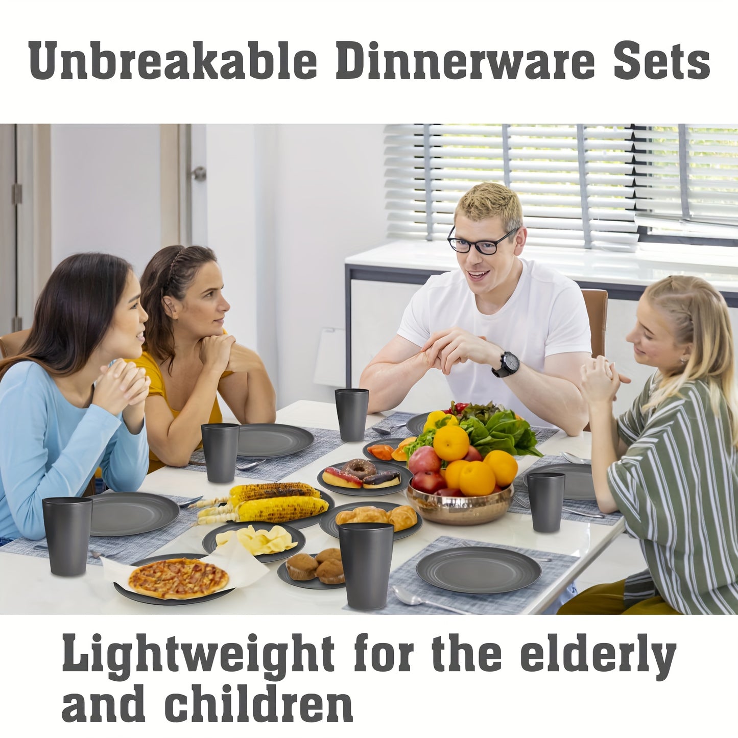 [Unbreakable Dinnerware Set] 32/17/16pcs Wheat Straw Dinnerware Set | Service For 8/4, Large Size Modern Dish Set-Plate/Dessert Plate/Bowl/Cup, Lightweight Tableware, Perfect For Camping, Gifts For Christmas/Halloween, Local