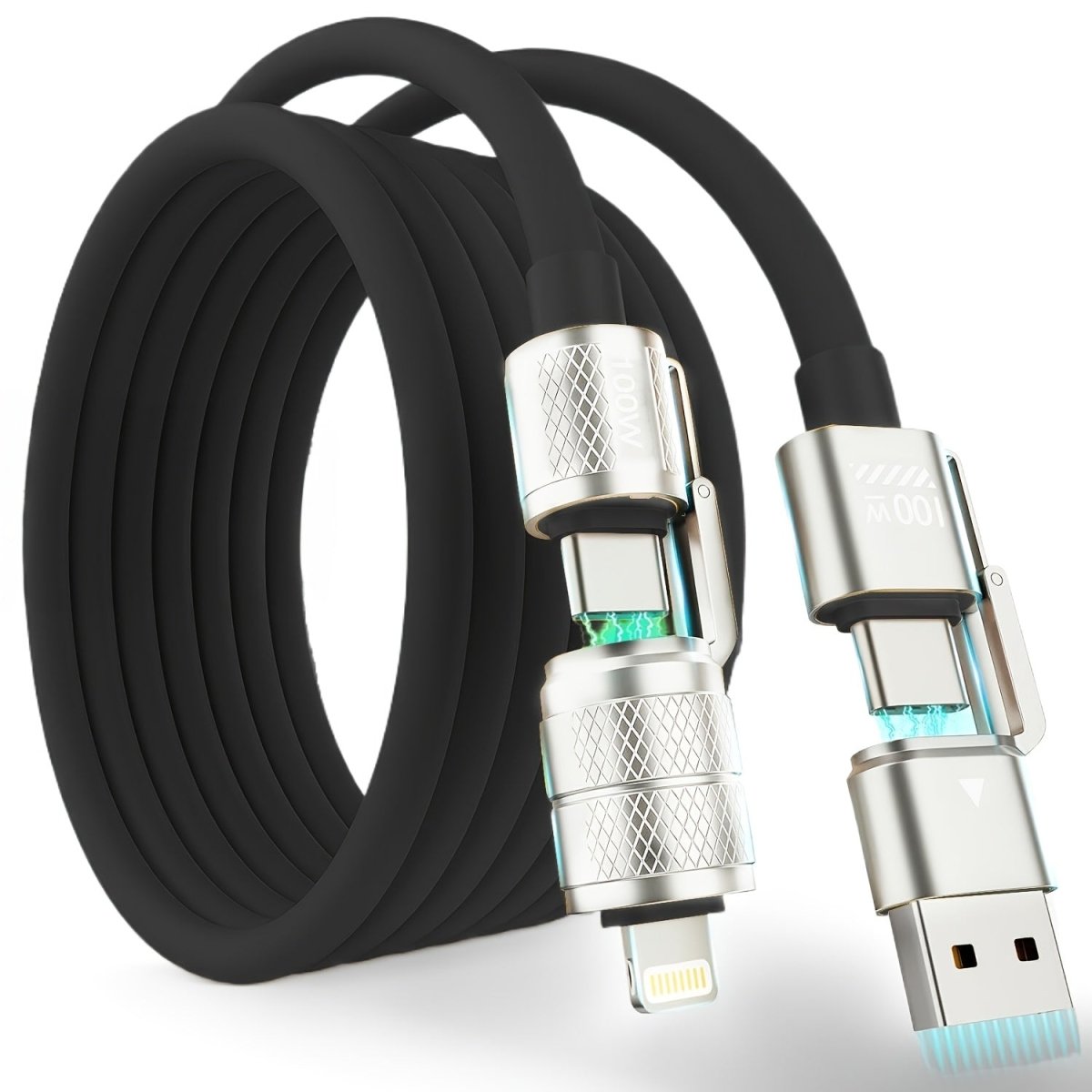 USB C to USB C, 100W 4in 1 Charging Cable, Chubby Type C/A to C/Lightning Cable for iPhone 16 15 14 13 12 11 8 7 Series/MacBook/iPad/Samsung/HUAWEI/Xiaomi, Multi Chargers for All Devices - Buy That Thang