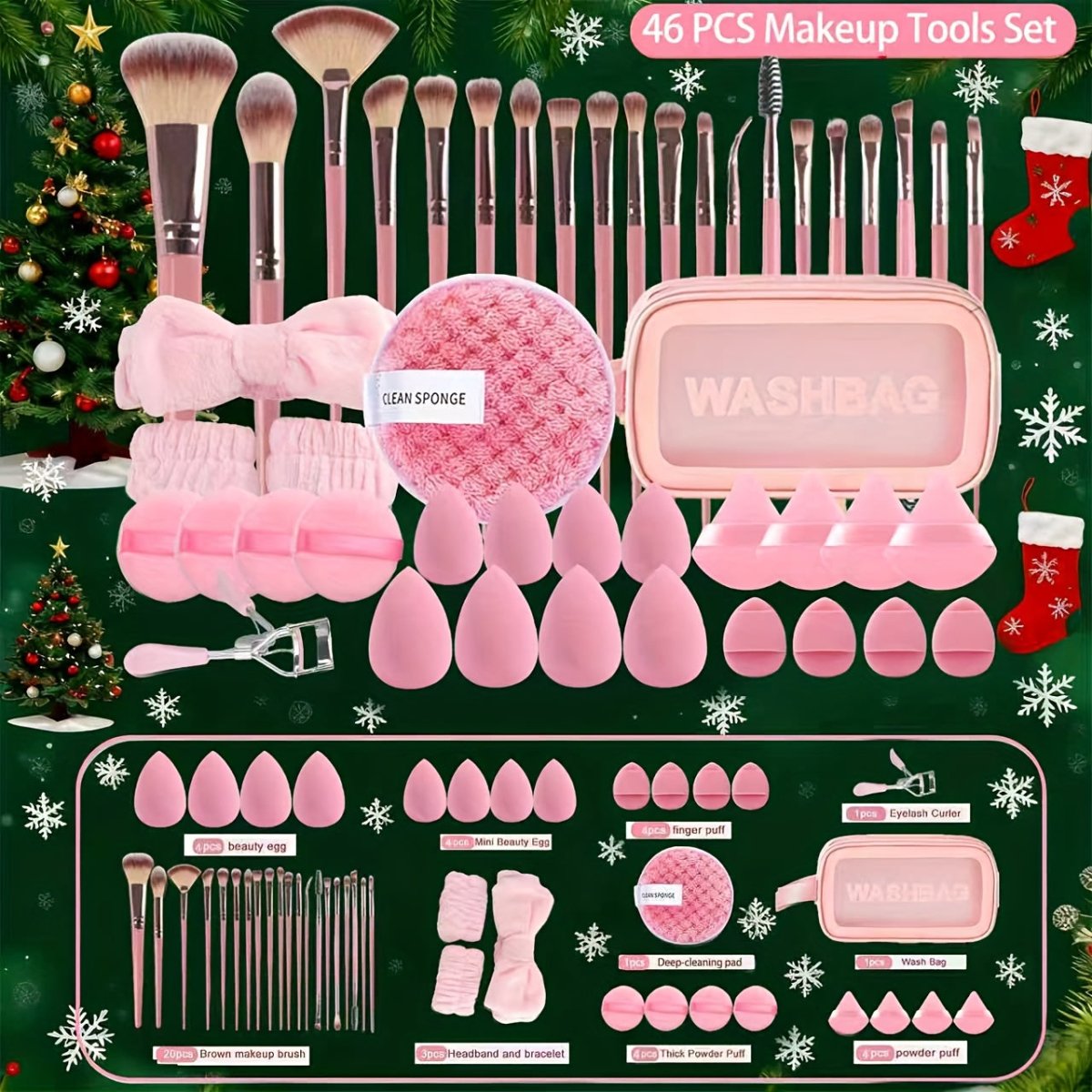 46pcs Makeup Brush And Sponge Set Professional Makeup Brush Set Triangle Foundation Puff Cleaning Foundation Puff Makeup Tool Set - Buy That Thang