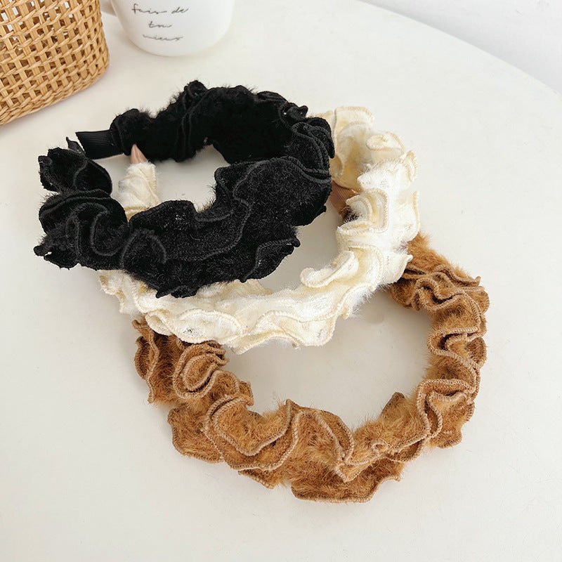 Autumn And Winter Hair Hoops Mink Hair Curl Hair Hoops Simple Plush Female Face Hair Hoops F014 - Buy That Thang