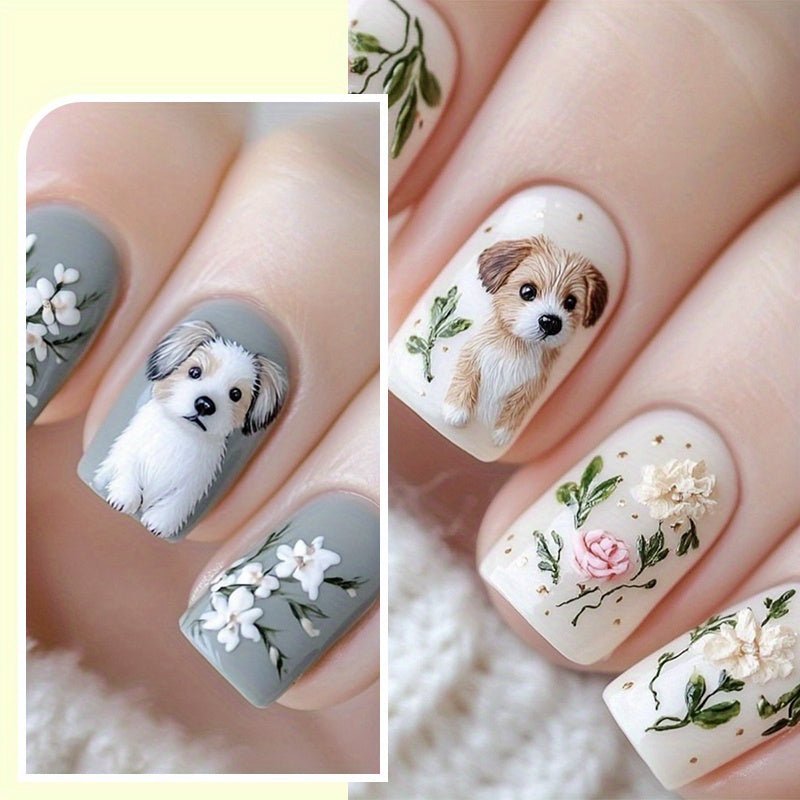 48pcs (2pcs) Cute Cat & Floral Press On Nails - Medium Square Glossy False Nails with Pastel Blue & Pink Shimmering Cat Paw & Flower Designs, Easy Application for Women & s, Long - Lasting Manicure Art for Everyday or Special O - Buy That Thang