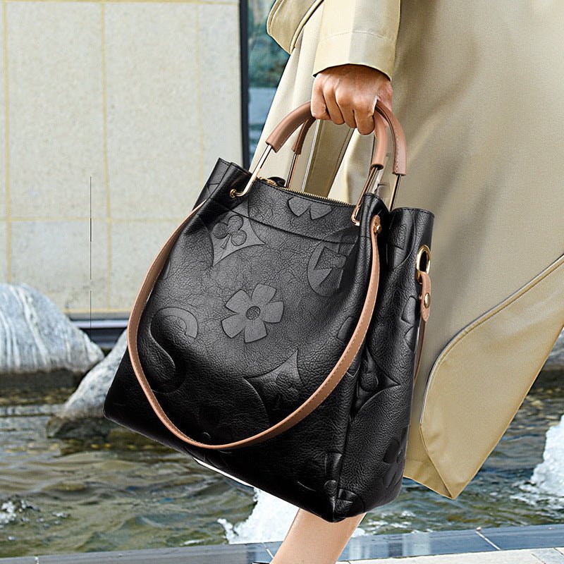 Handbag Women's Fashion Embossed Tote Bag Large Capacity Maternity Bucket Bag - Buy That Thang