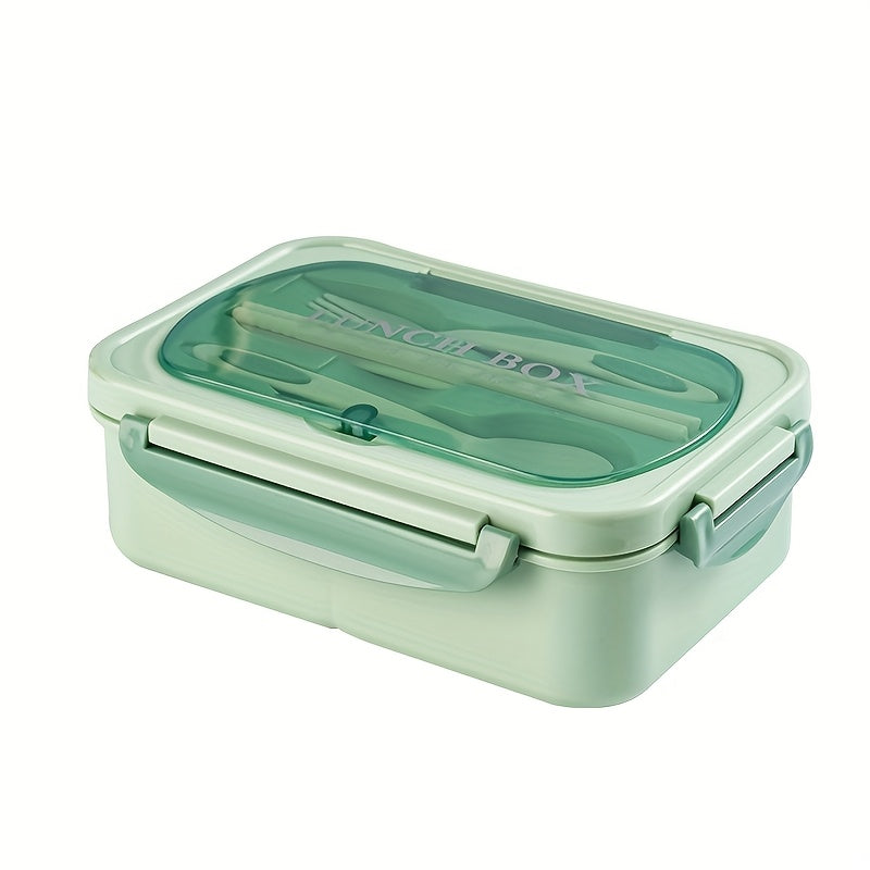 Leak-Proof Lunch Box, 40.58oz Adult Bento Container with Utensils, Microwave Safe, 3 Compartments, Green Meal Prep Container for School, Work & Outdoor Dining | Secure Locking Lid