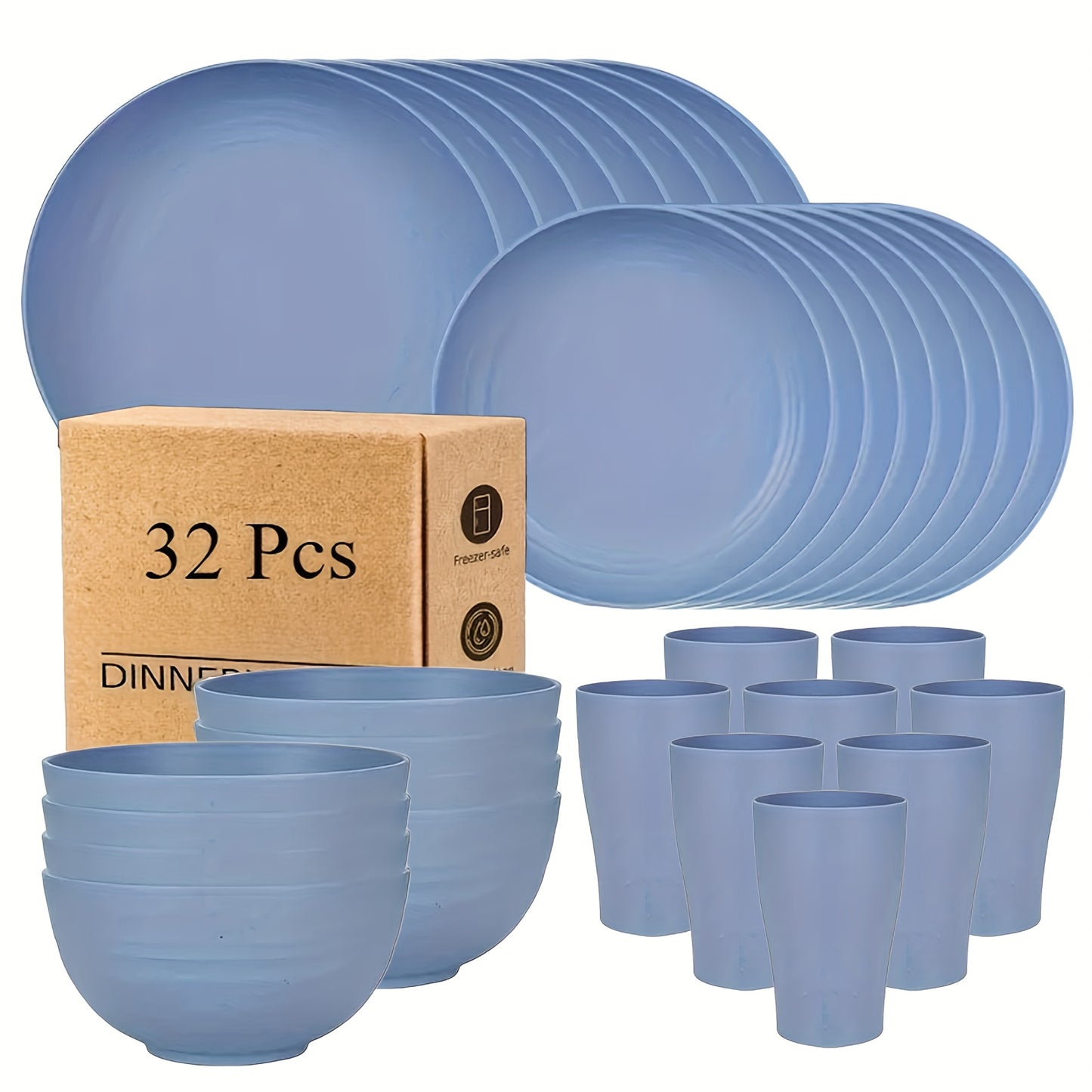 [Unbreakable Dinnerware Set] 32/17/16pcs Wheat Straw Dinnerware Set | Service For 8/4, Large Size Modern Dish Set-Plate/Dessert Plate/Bowl/Cup, Lightweight Tableware, Perfect For Camping, Gifts For Christmas/Halloween, Local