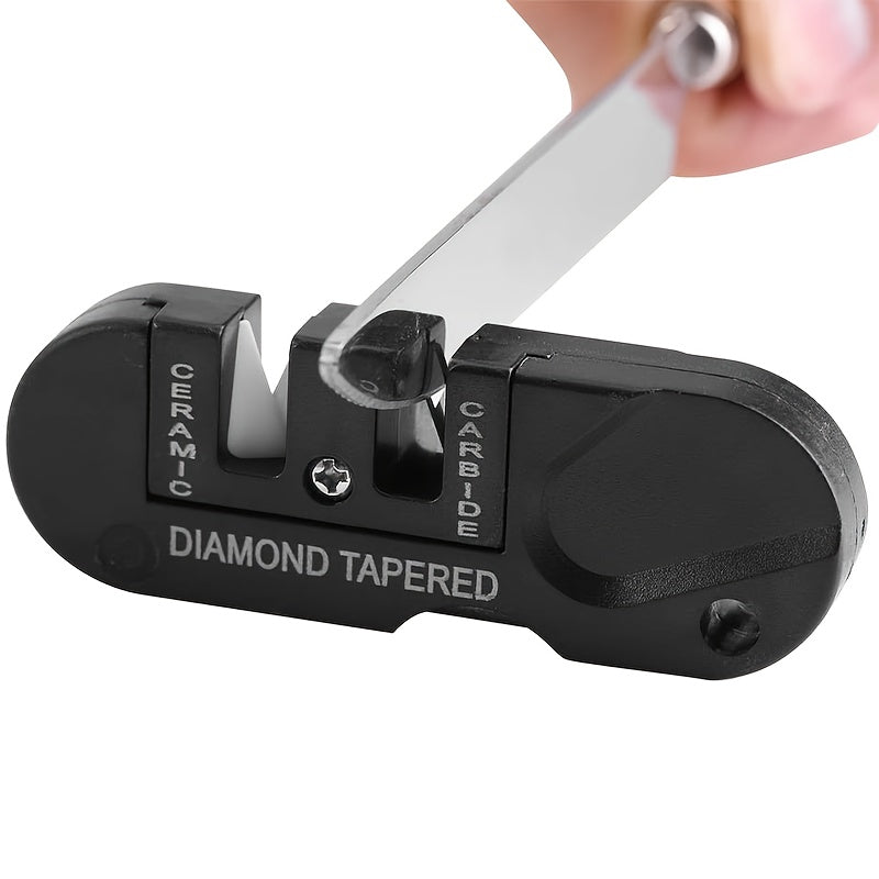 [Multi-Tool Knife Sharpener] 4-in-1 Multi-Tool Outdoor Knife Sharpener & Sharpening Tool | Lightweight Stainless Steel Clip-On Design, Ambidextrous, for Camping, Hiking, Fishing, DIY Projects, Camping Accessories, Sleek Metal