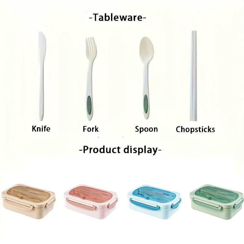 Leak-Proof Lunch Box, 40.58oz Adult Bento Container with Utensils, Microwave Safe, 3 Compartments, Green Meal Prep Container for School, Work & Outdoor Dining | Secure Locking Lid