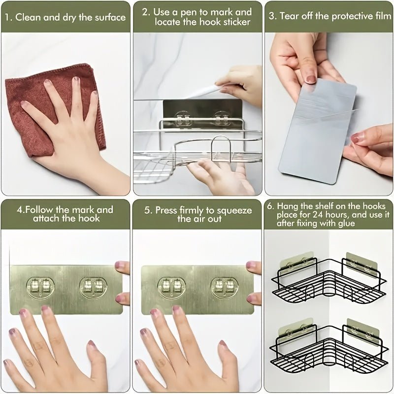 1pc Heavy - Duty Cast Iron Corner Shelf - No Drill Adhesive/Bolt - Wall - Mounted Angled Bath Shelf, Space - Saving Curved Shelves for Small Bathrooms, Installation (No Tools/Screws) Suitable for Bathrooms, Shelves - Buy That Thang