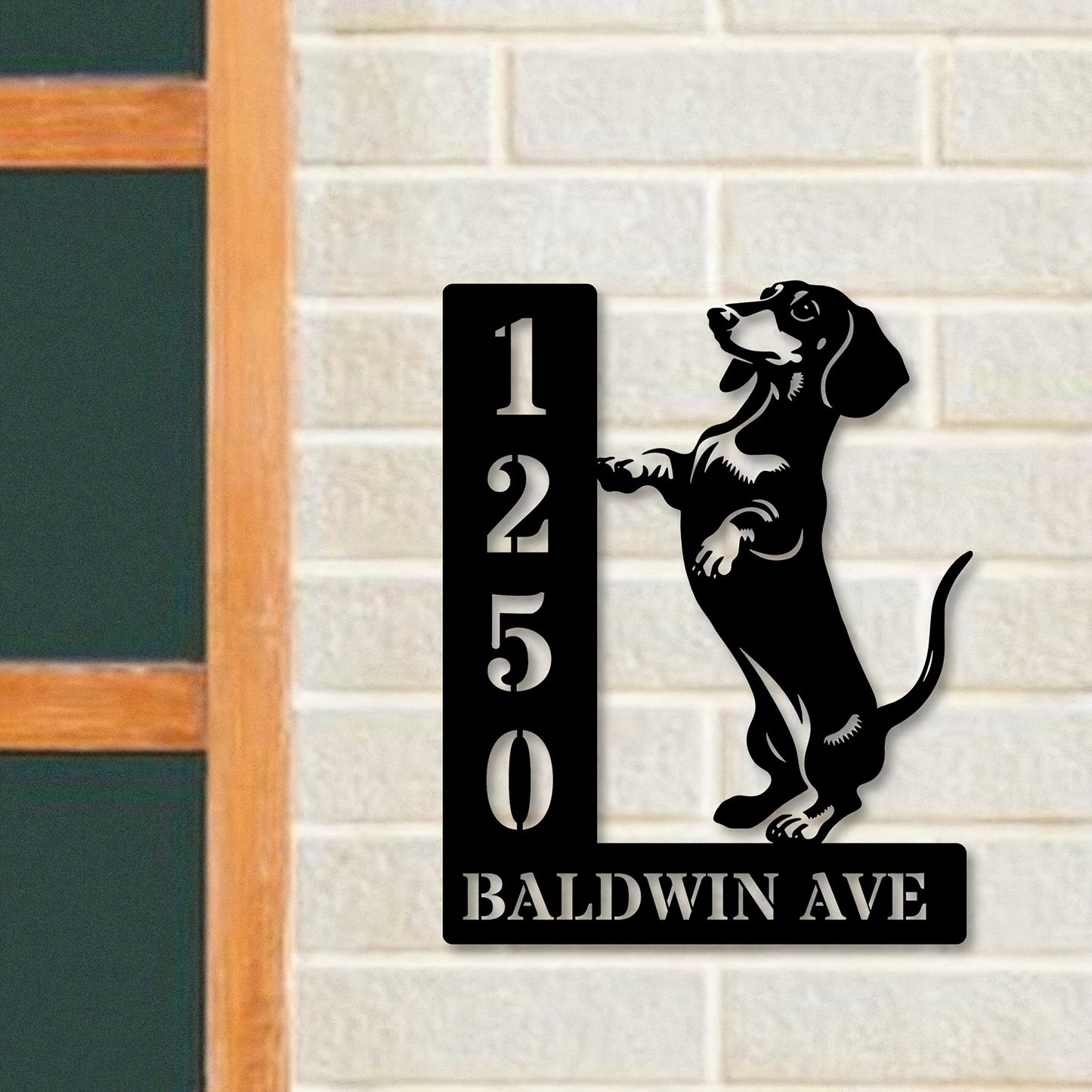 [Personalized Metal Sign] Cute Metal Dachshund Door Number Sign | Personalized Pet Address Plaque, Outdoor Animal Address Marker Decoration