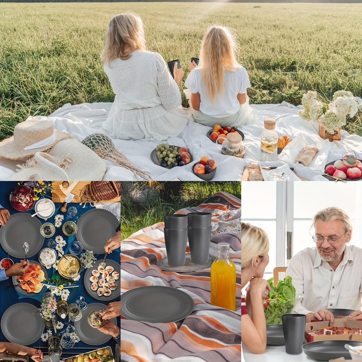 [Unbreakable Dinnerware Set] 32/17/16pcs Wheat Straw Dinnerware Set | Service For 8/4, Large Size Modern Dish Set-Plate/Dessert Plate/Bowl/Cup, Lightweight Tableware, Perfect For Camping, Gifts For Christmas/Halloween, Local