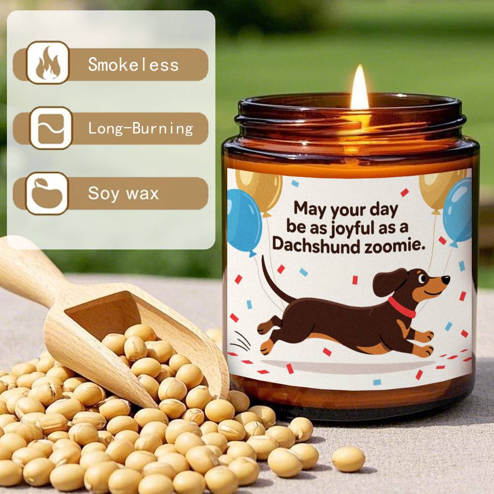 Dachshund Scented Candle - Lavender with Dachshund Dog in Glass Jar, Long - Burning Wax for 12+ Hours, Funny Pet Lover Gift for Dachshund Owners (Christmas, Valentine's Day) - Home & Bathroom Decor Suitable for Dachshund Parent - Buy That Thang