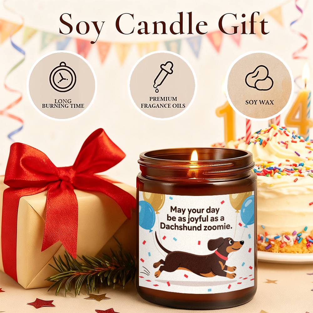 Dachshund Scented Candle - Lavender with Dachshund Dog in Glass Jar, Long - Burning Wax for 12+ Hours, Funny Pet Lover Gift for Dachshund Owners (Christmas, Valentine's Day) - Home & Bathroom Decor Suitable for Dachshund Parent - Buy That Thang