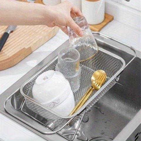 [Expandable Water Filter Basket] Stainless Steel Expandable Water Filter Basket - Large Adjustable & Foldable Design, Portable Telescopic Rack for Fruits Vegetables, Food - Safe Heavy - Duty Kitchen Essential (13.39x9.45 Inches), - Buy That Thang