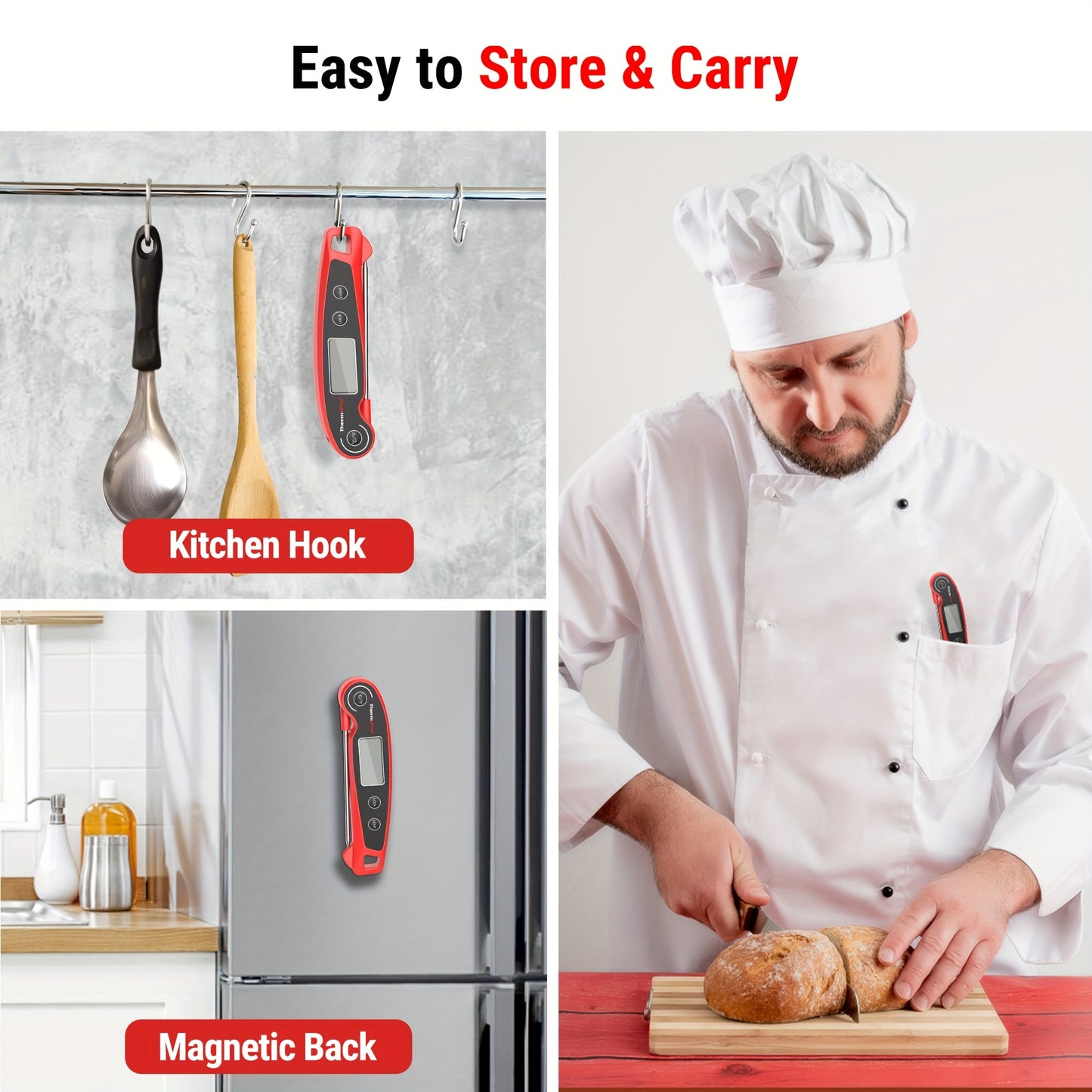 Digital Meat Thermometer For Cooking, Food Thermometer For Kitchen BBQ Oil Grill Smoker Candy Thermometer