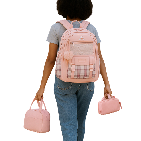 3 Piece Girls Backpack with Lunch Box Kids Girls Cute Bookbag for Girls Kids Teens Elementary Middle High School College Student Casual Travel Daypack Children Schoolbag (Pink)