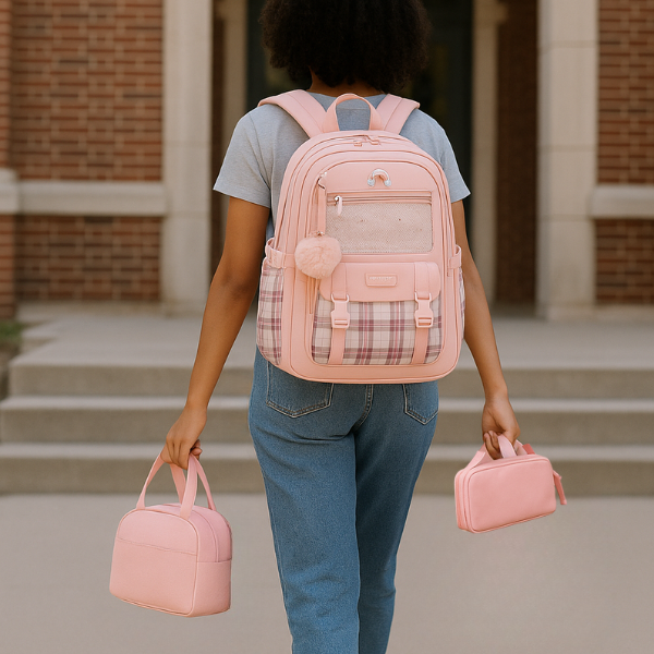 3 Piece Girls Backpack with Lunch Box Kids Girls Cute Bookbag for Girls Kids Teens Elementary Middle High School College Student Casual Travel Daypack Children Schoolbag (Pink)