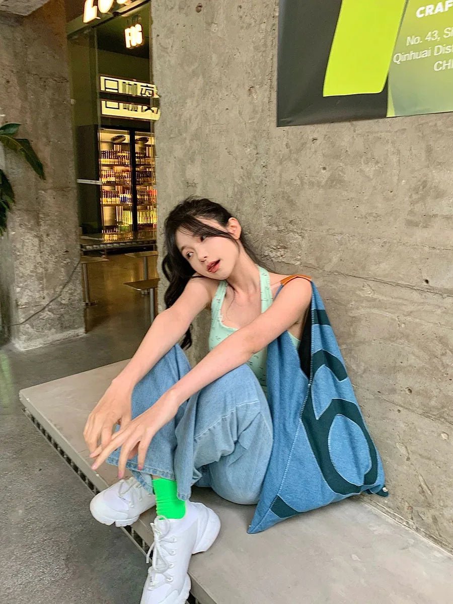 Ins Unisex Portable Tote Bag Adult Denim Cloth Bag Niche Design New Fashion Large Capacity Commuting Shoulder Bag - Buy That Thang