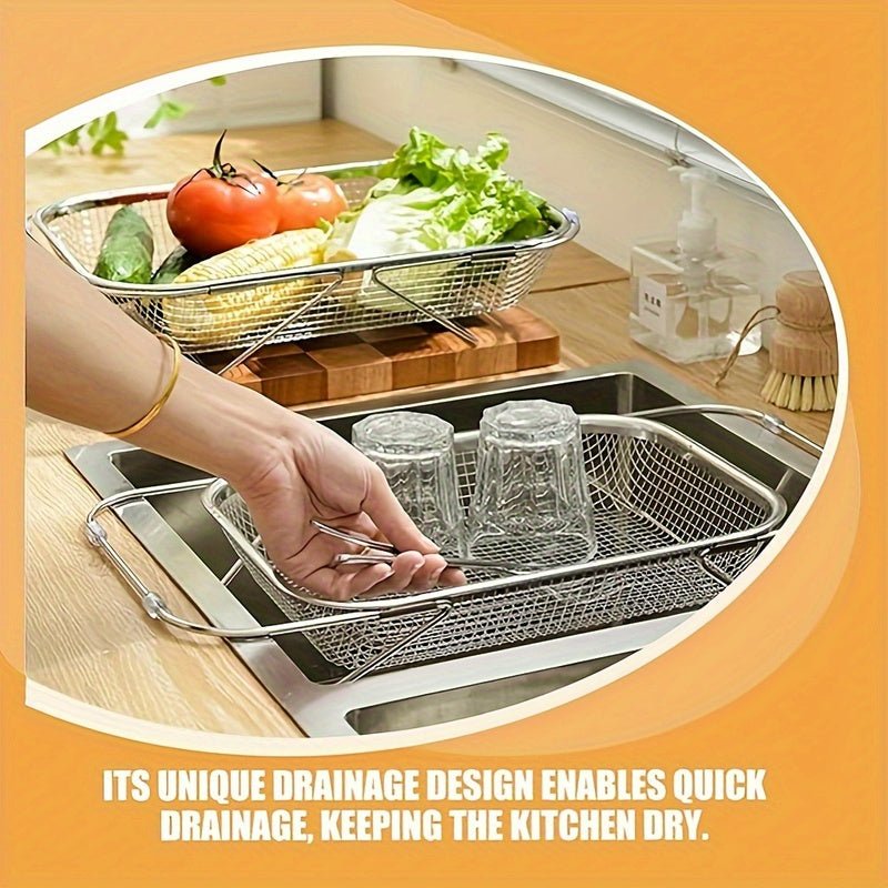 [Expandable Water Filter Basket] Stainless Steel Expandable Water Filter Basket - Large Adjustable & Foldable Design, Portable Telescopic Rack for Fruits Vegetables, Food - Safe Heavy - Duty Kitchen Essential (13.39x9.45 Inches), - Buy That Thang
