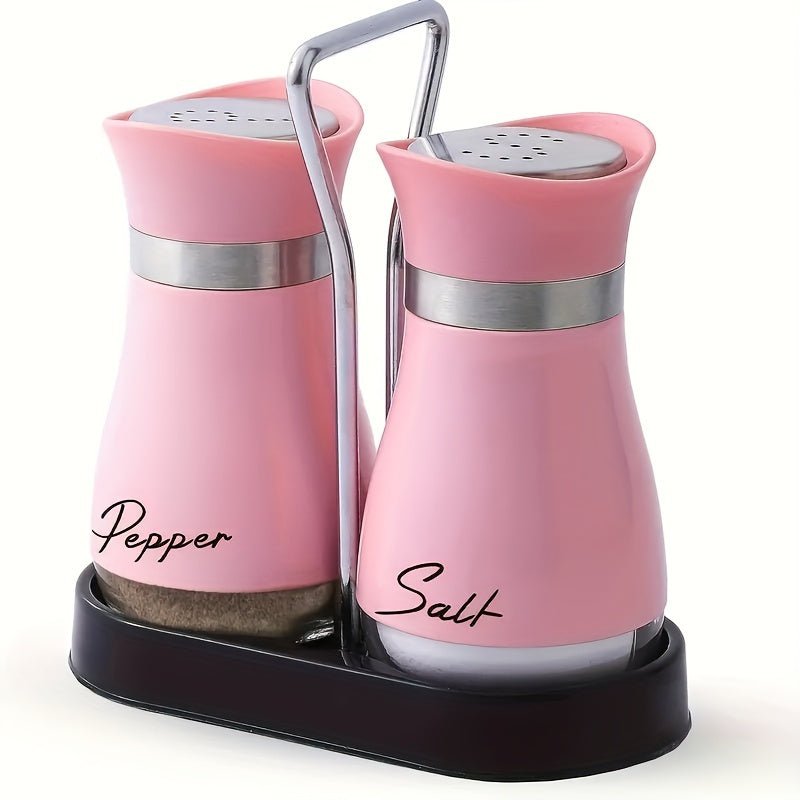 (1 Stand + 2 Bottles) A Set of Salt And Pepper Shakers, Shaker Bottles. Salt And Pepper Containers with a Glass Base, Featuring a Stable Stand, Suitable for Kitchen Tools, Cooking Tables, Rvs, Camping, Barbecues, And Seasonin - Buy That Thang