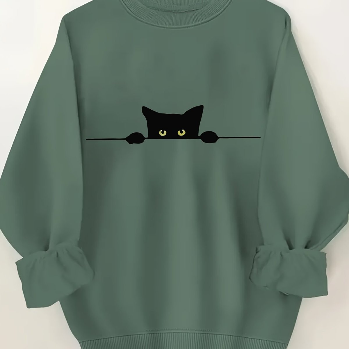 Women's Black Cat Print Sweater Blending Gray - Loose Fit Fall Winter Warm Pullover, Machine Washable Sweater with Rib - Cuff & H - Line Silhouette, Casual Streetwear Sweaters for Layering (Comfortable Loose - Fit Sweater) - Buy That Thang