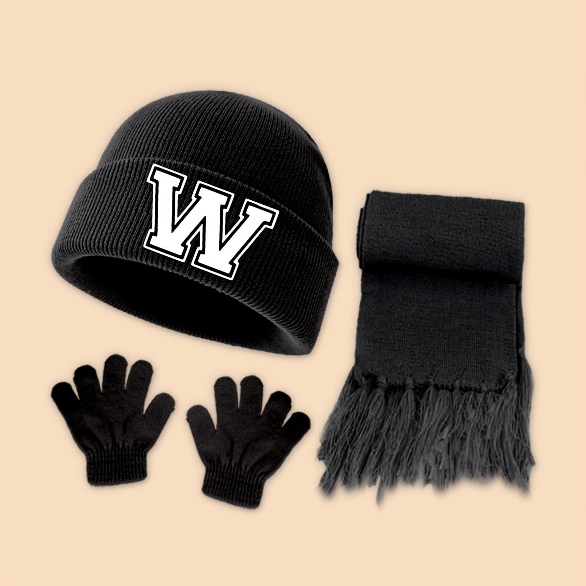 [Birthday/Christmas Gift] 3pcs Baby Alphabet Knit Hat, Scarf & Gloves Set - 26 Letters (A-Z) Warm Winter Outfit, Soft Knit Winter Wear for Boys & Girls, Birthday/Christmas Gift, Outdoor & School Cold-weather Essentials, Outdo