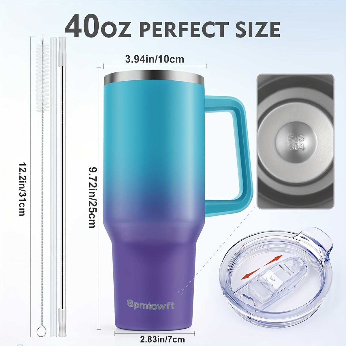 40 Oz Tumbler with Handle, Insulated Water Bottle Carrier Bag with Lid And Straw, Reusable Stainless Steel Vacuum Insulated Cup, Leak Proof Thermal Travel Coffee Mug Cup for Cold And Hot, Phone Pocket, Office Drinkwa