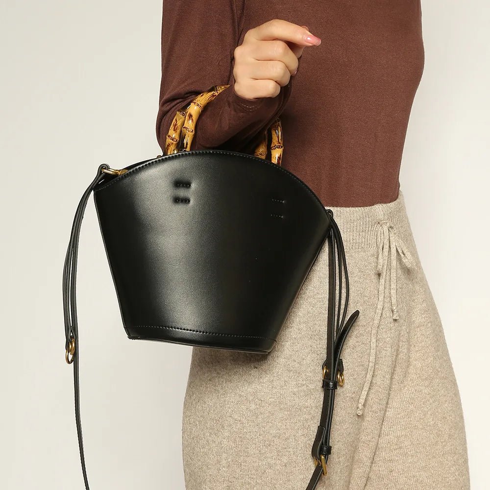 New design bucket bag fashion bamboo handle soft leather women bag single shoulder crossbody bag - Buy That Thang