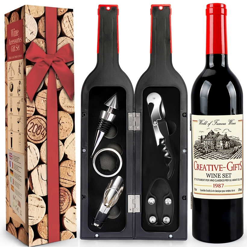 [Wine Opener Set] 5pcs Red Wine Bottle Opener Set | Bottle Opener+Preserving Stopper+Paper Cutter+Pourer+Drip Stopper - Color Box Packaging for Christmas New Year Wedding Gifts