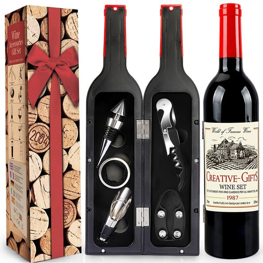 [Wine Opener Set] 5pcs Red Wine Bottle Opener Set | Bottle Opener+Preserving Stopper+Paper Cutter+Pourer+Drip Stopper - Color Box Packaging for Christmas New Year Wedding Gifts - Buy That Thang