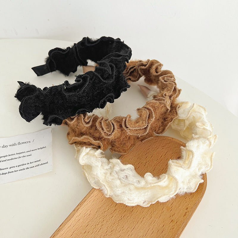 Autumn And Winter Hair Hoops Mink Hair Curl Hair Hoops Simple Plush Female Face Hair Hoops F014 - Buy That Thang