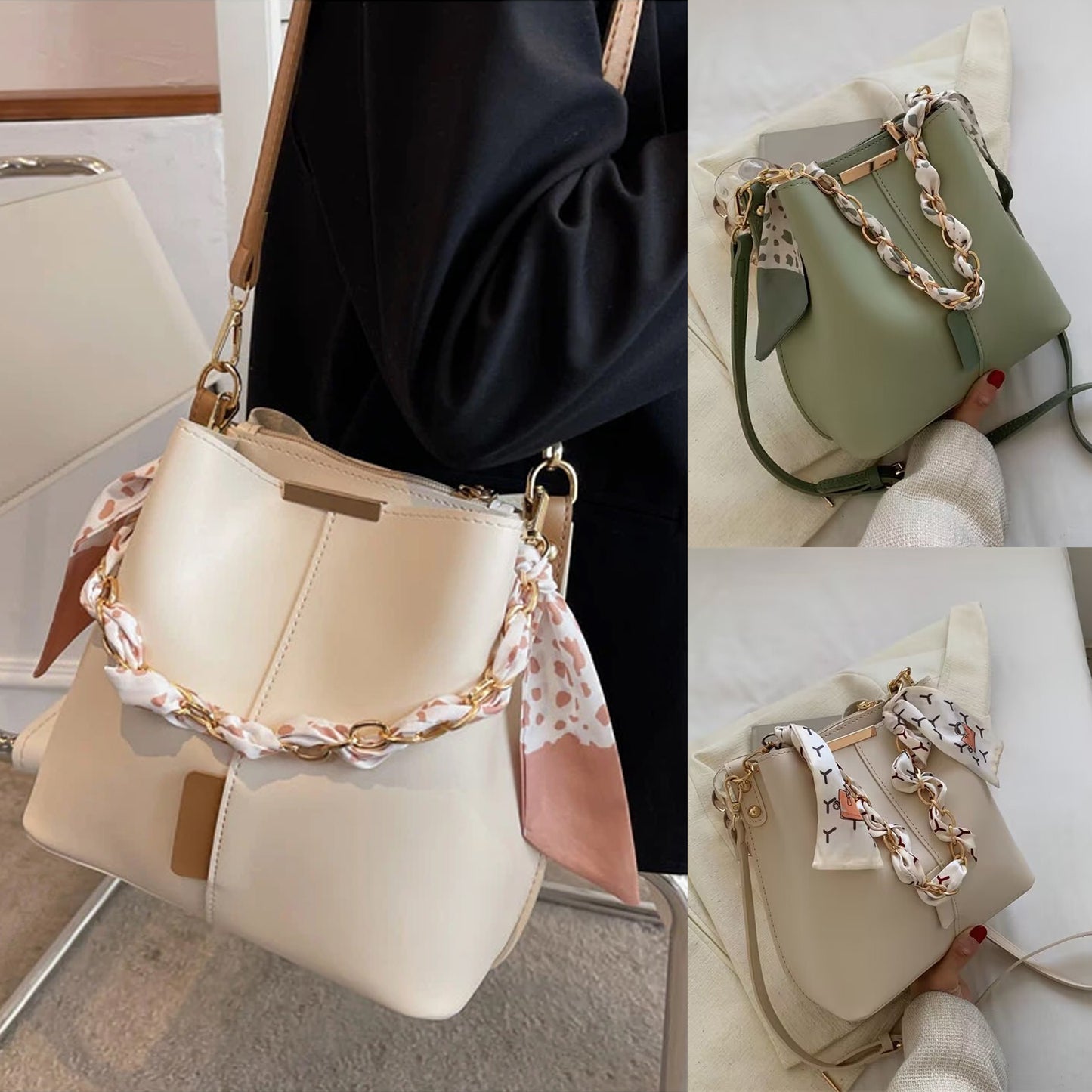 Large Capacity Women's Solid Tote One Shoulder Crossbody Bag