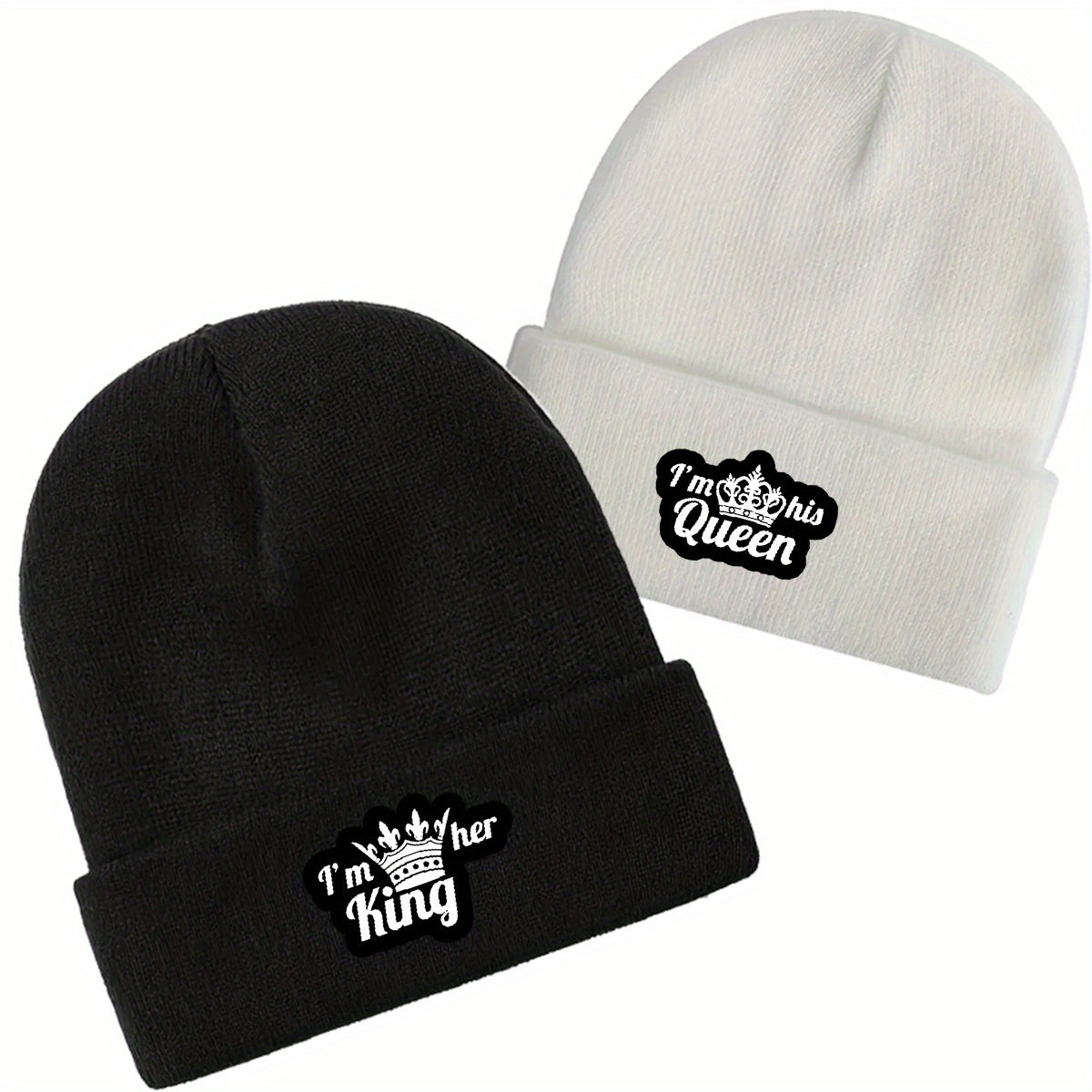 2pcs set Crown theme classic couple models men women warm winter cap creative printing cuff pom pom cap men women cap cuff thickened cap