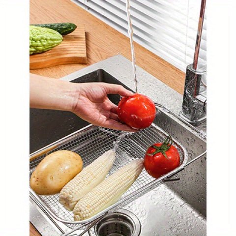 [Expandable Water Filter Basket] Stainless Steel Expandable Water Filter Basket - Large Adjustable & Foldable Design, Portable Telescopic Rack for Fruits Vegetables, Food - Safe Heavy - Duty Kitchen Essential (13.39x9.45 Inches), - Buy That Thang