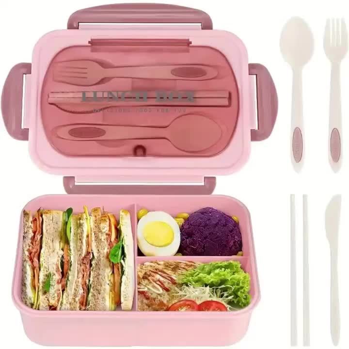Leak-Proof Lunch Box, 40.58oz Adult Bento Container with Utensils, Microwave Safe, 3 Compartments, Green Meal Prep Container for School, Work & Outdoor Dining | Secure Locking Lid
