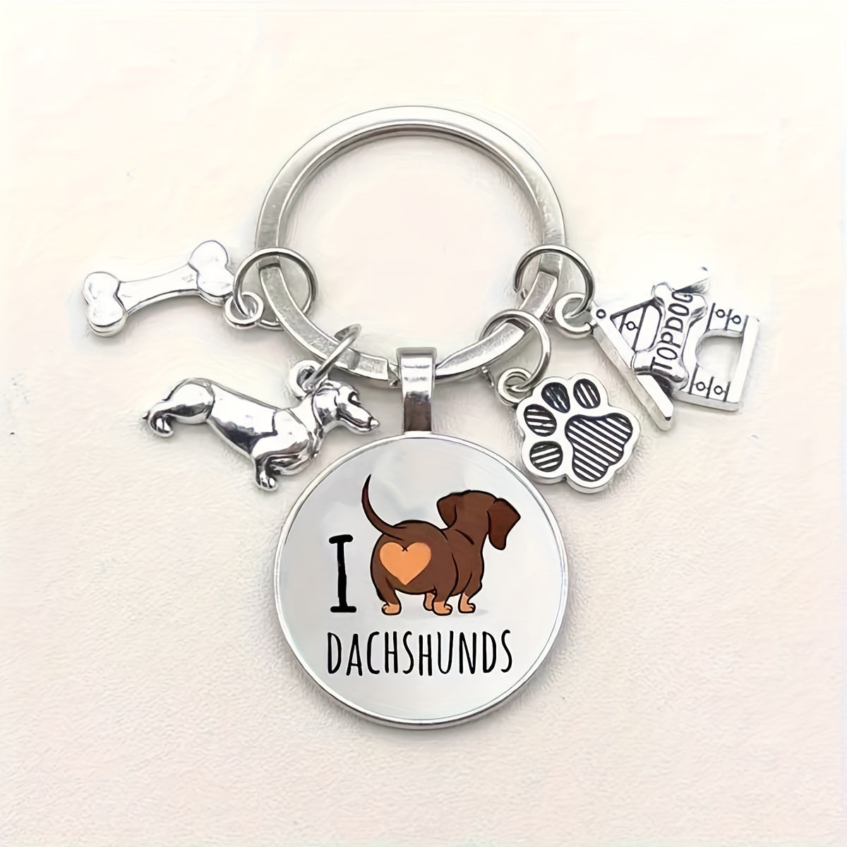 Cute Dachshund Dog Keychain - Golden Keychain Ring, Wallet, Backpack Charm - Gift for Pet Lovers, Dog Moms, and Dads