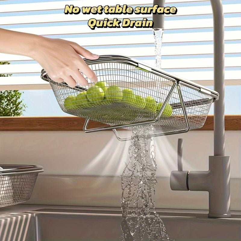 [Expandable Water Filter Basket] Stainless Steel Expandable Water Filter Basket - Large Adjustable & Foldable Design, Portable Telescopic Rack for Fruits Vegetables, Food - Safe Heavy - Duty Kitchen Essential (13.39x9.45 Inches), - Buy That Thang